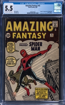 1962 Marvel Comics "Amazing Fantasy" #15 - (First Appearance of Spiderman) - CGC 5.5 Off-White to White Pages